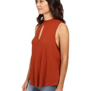 Ribbed Top with Keyhole Mock Neck Detail